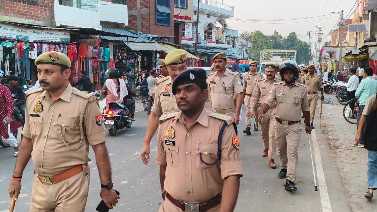 Police Candle March And Flag March In Raebareli