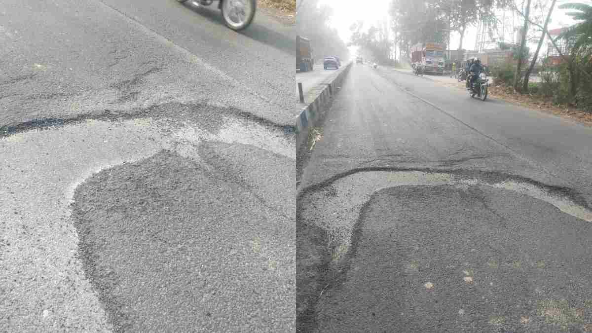 Sambhal Moradabad road damaged
