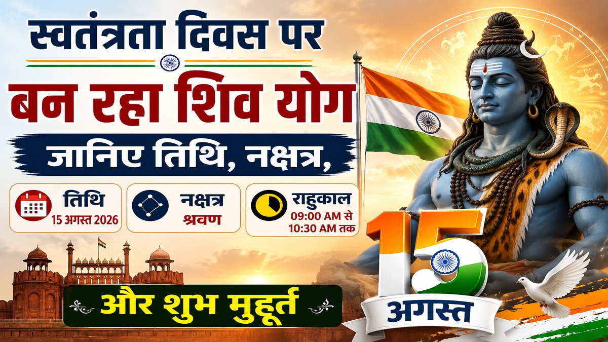 Aaj Ka Panchang 15 August 2026: स्वतंत्रता दिवस पर बन रहा शिव योग, जानिए तिथि, नक्षत्र, राहुकाल और शुभ मुहूर्त 1 Aaj Ka Panchang