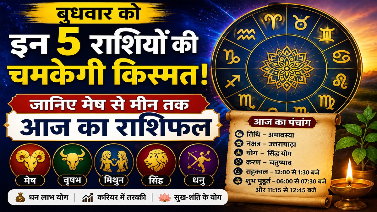 Aaj Ka Rashifal 12 August 2026: बुधवार को इन 5 राशियों की चमकेगी किस्मत, जानिए मेष से मीन तक आज का राशिफल 1 Aaj Ka Rashifal
