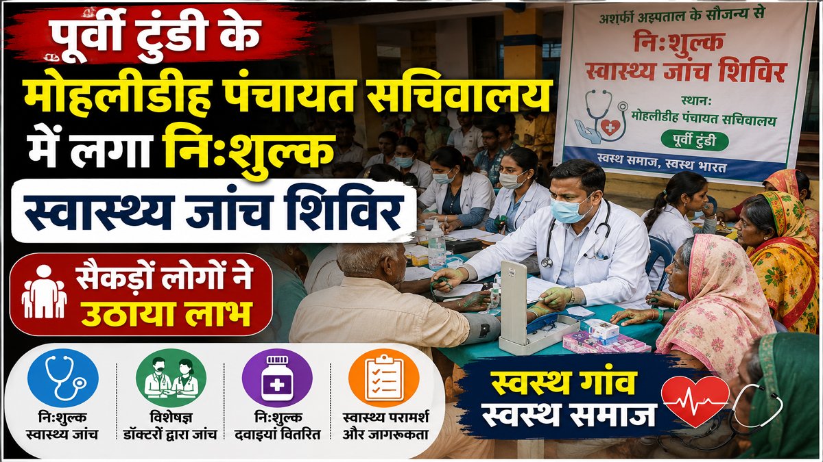 Dhanbad: पूर्वी टुंडी के मोहलीडीह पंचायत सचिवालय में लगा निःशुल्क स्वास्थ्य जांच शिविर, सैकड़ों लोगों ने उठाया लाभ 1 Dhanbad